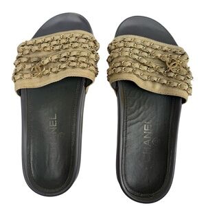 CHANEL Chanel Interlocking CC Logo Slides Women's Size: 9 |IT 39